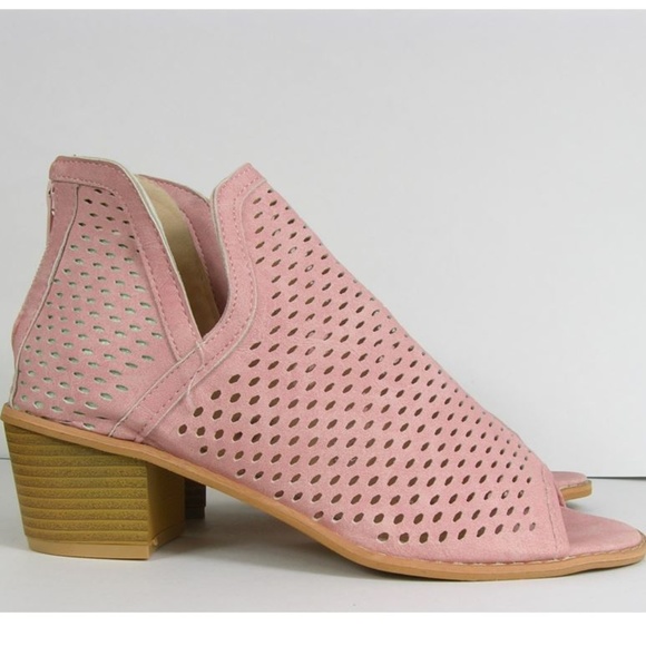 LAST 1! Pink Open Toe Laser Cut Vegan Suede Bootie - Picture 5 of 8